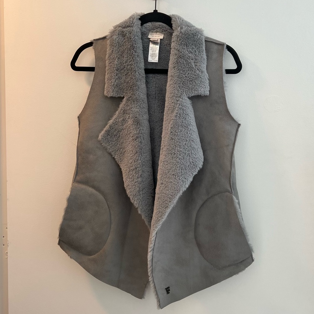 French Connection Gray Suede and Faux Fur Vest